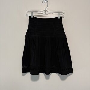 Herve Leger Black Bandage Alena A-Line Lace Trim Skirt